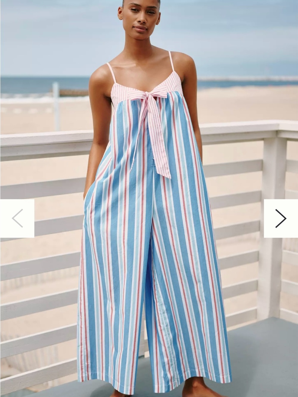 Anthropologie Striped Blue, Pink & White Wide-Leg Jumpsuit
